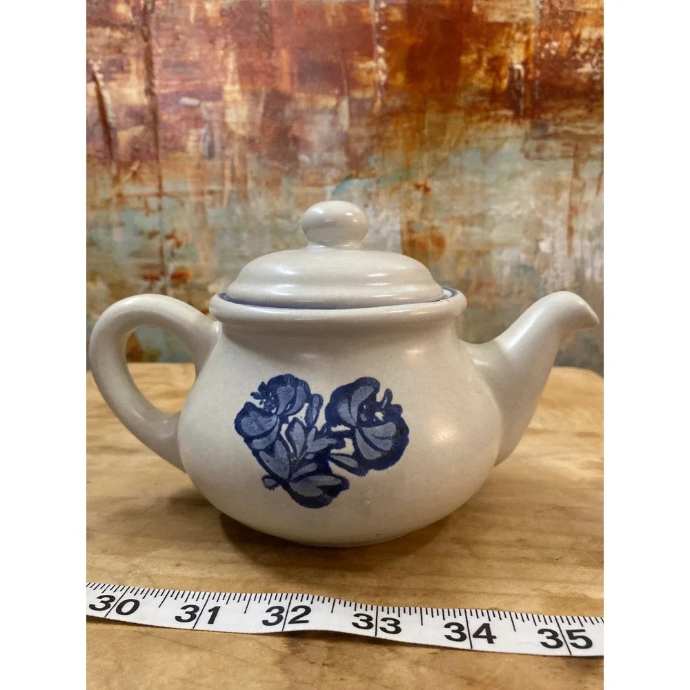 Pfaltzgraff Blue Floral Stoneware Teapot Small Individual Salt Glaze Pottery